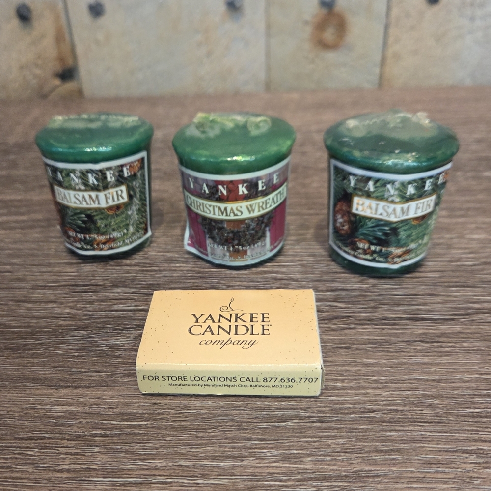 Yankee Candle Votives Christmas Wreath & 2 Balsalm Fir Matches Holiday New